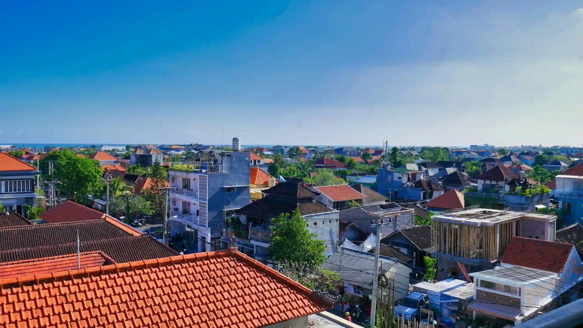 Rooftops of Canggu, Bali, in the evening